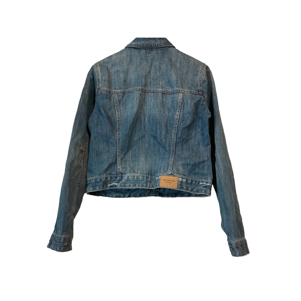 Abercrombie & Fitch Women's Light Wash Distressed Denim Jacket Large Blue - Picture 6 of 6